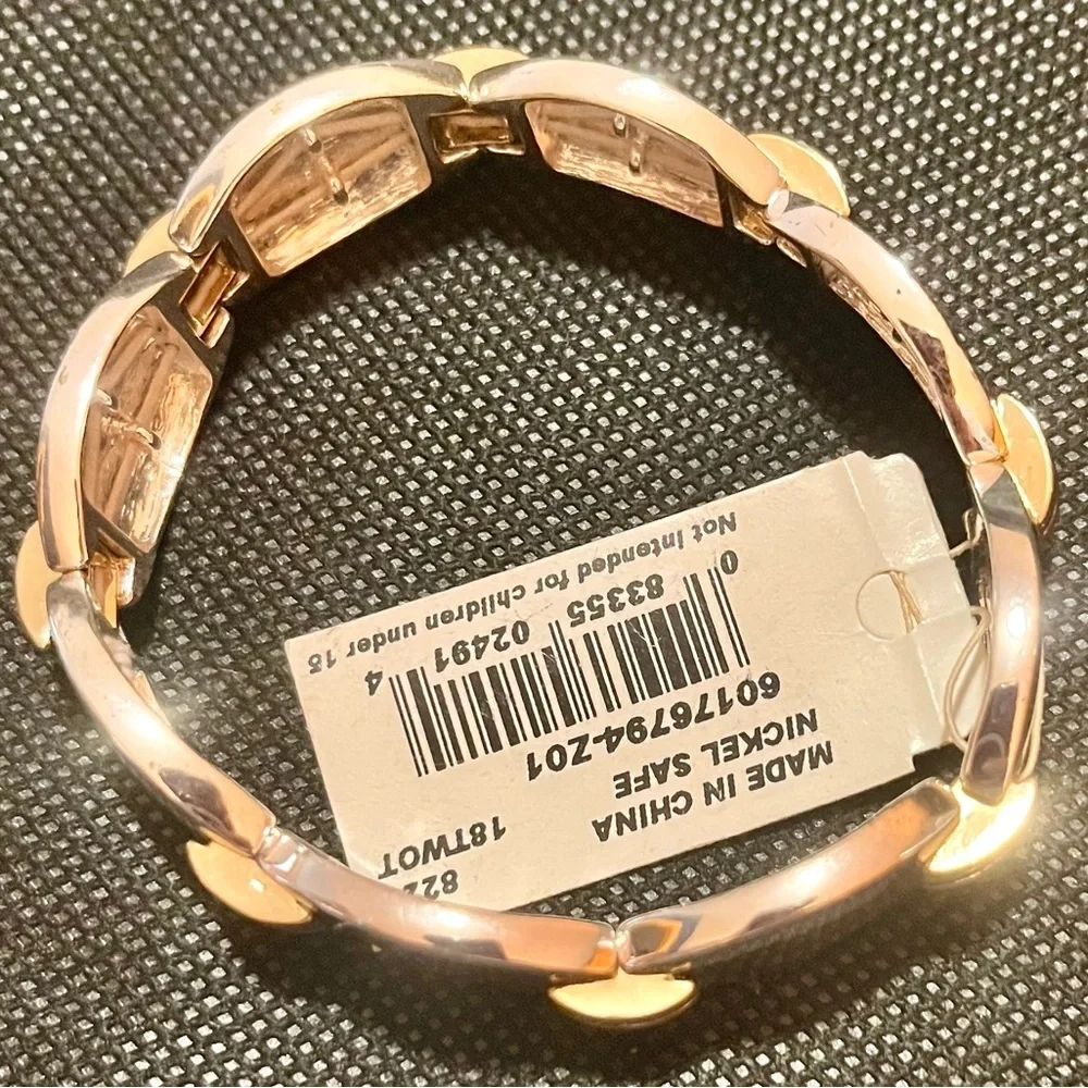 NWT Napier Two Tone Gold Silver Stretch Panel Link Bracelet Vintage Retro 80s